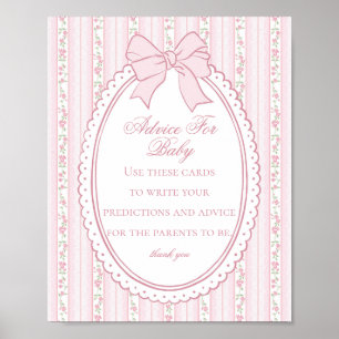 Pink Vintage Fancy Floral Advice for Baby Shower Poster