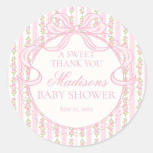 Pink Vintage Fancy Floral Baby Shower Circle Classic Round Sticker