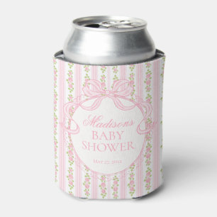 Pink Vintage Fancy Floral Baby Shower Favor Can Cooler