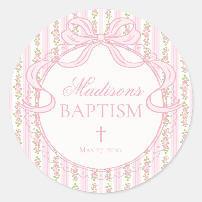 Pink Vintage Fancy Floral Baptism Envelope Seal (Front)