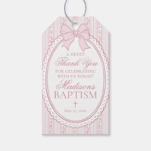 Pink Vintage Fancy Floral Baptism Favors Gift Tags