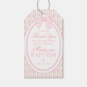 Pink Vintage Fancy Floral Baptism Favors Gift Tags