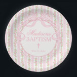 Pink Vintage Fancy Floral Baptism Paper Plate<br><div class="desc">A charming blend of vintage elegance and playful femininity, this party decor collection features soft preppy florals paired with delicate coquette bows. Designed to feel timeless yet fresh, each piece brings a sweet, polished touch to your celebration. ★ Let me help you plan your next party! ★ If you need...</div>