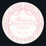 Pink Vintage Fancy Floral Birthday Circle Seal<br><div class="desc">A charming blend of vintage elegance and playful femininity, this party decor collection features soft preppy florals paired with delicate coquette bows. Designed to feel timeless yet fresh, each piece brings a sweet, polished touch to your celebration. ★ Let me help you plan your next party! ★ If you need...</div>