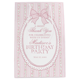 Pink Vintage Fancy Floral Birthday Party Favours Medium Gift Bag