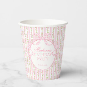 Pink Vintage Fancy Floral Birthday Party Paper Cups