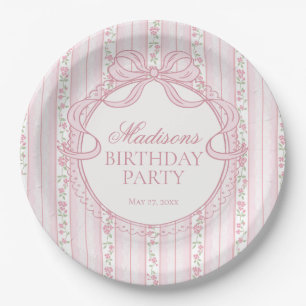 Pink Vintage Fancy Floral Birthday Party Paper Plate