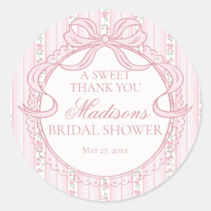 Pink Vintage Fancy Floral Bridal Shower Circle Classic Round Sticker