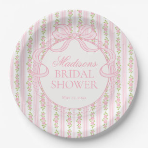 Pink Vintage Fancy Floral Bridal Shower Paper Plate