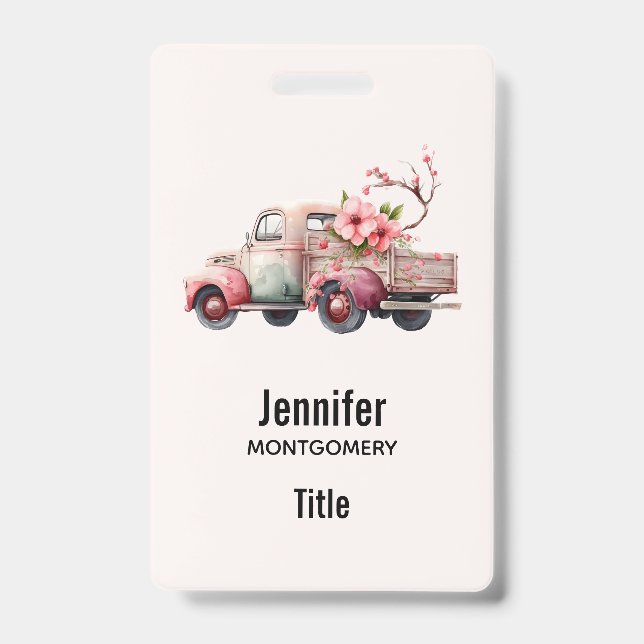 Pink Vintage Farmer's Truck ID Badge (Front)