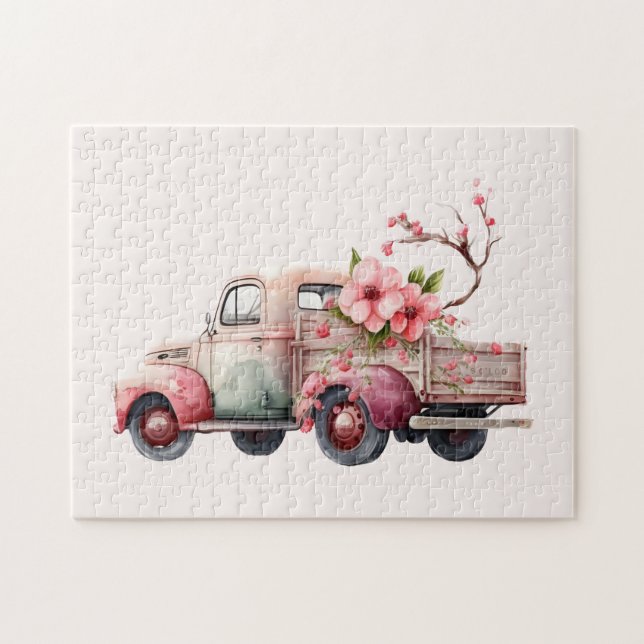 Pink Vintage Farmer's Truck Jigsaw Puzzle (Horizontal)