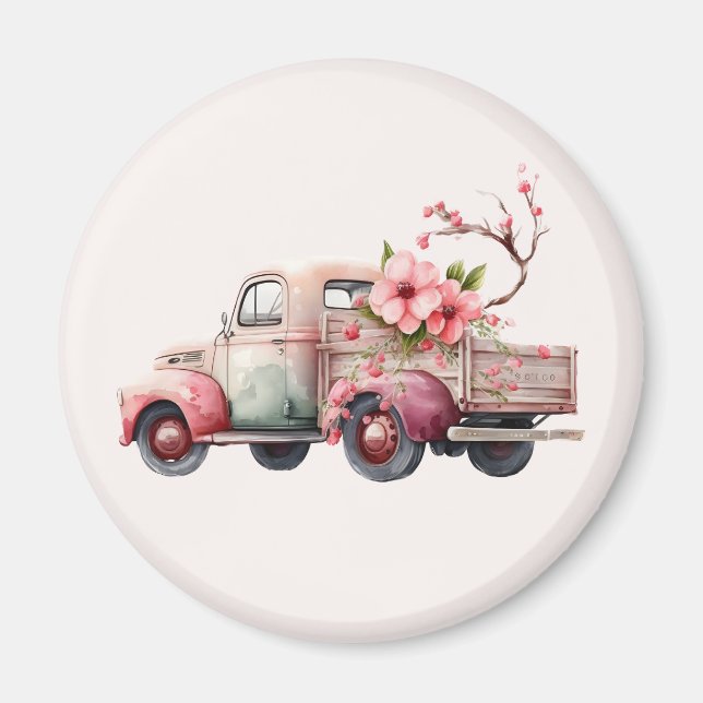 Pink Vintage Farmer's Truck Magnet (Front)