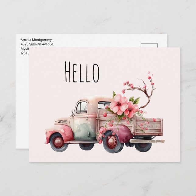 Pink Vintage Farmer's Truck Postcard (Front/Back)