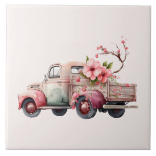 Pink Vintage Farmer's Truck Tile