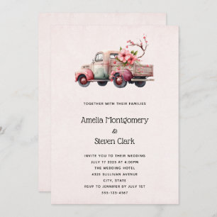 Pink Vintage Farmer's Truck Wedding Invitation