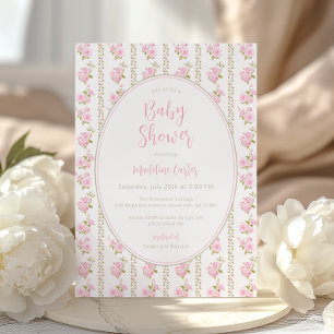 Pink Vintage Floral Baby Shower  Invitation