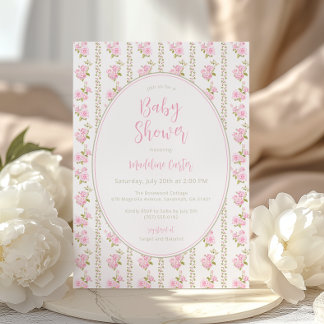 Pink Vintage Floral Baby Shower Invitation