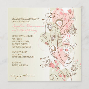 Pink Vintage Floral Feminine Birthday Invitations