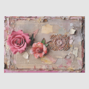 Pink Vintage Floral Grunge Decoupage Tissue Paper