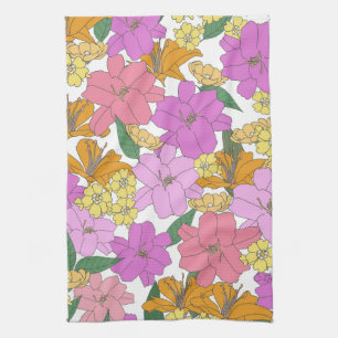 Pink Vintage Floral Kitchen Tea Towel