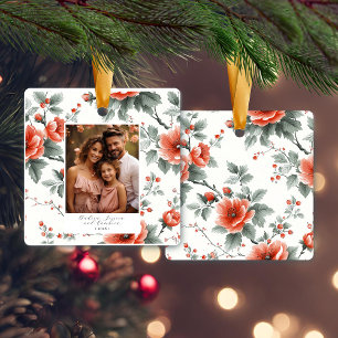 Pink Vintage Floral Photo Ceramic Ornament