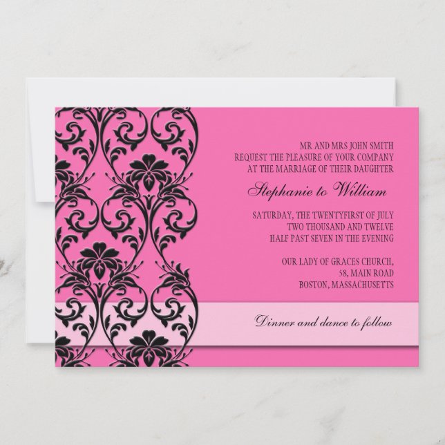 Pink Vintage Floral Swirl Wedding Invitation (Front)