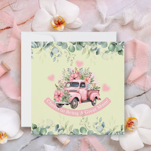 Pink Vintage Floral Truck Mother's Day Flat Holiday Card