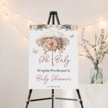 Pink Vintage Floral Umbrella Girl Baby Shower