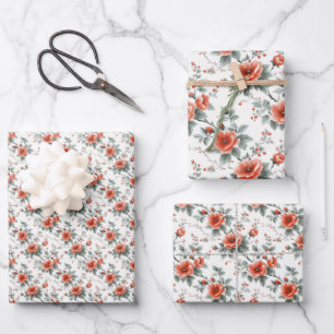 Pink Vintage Floral Wrapping Paper Sheet