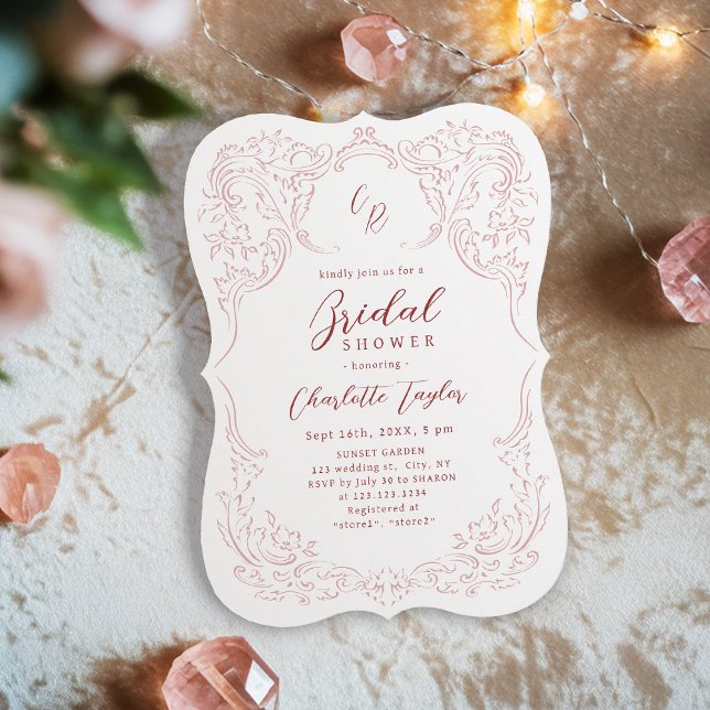 Pink Vintage Flourish Monogram Bridal Shower  Invitation (Pink Vintage Flourish Monogram Bridal Shower Invitation)