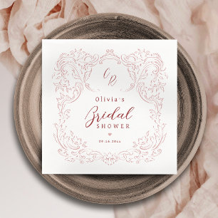 Pink Vintage Flourish Monogram bridal shower party Napkin