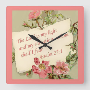 Pink Vintage Flowers Bible Verse Clock