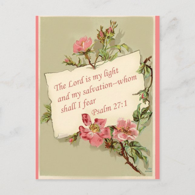 Pink Vintage Flowers Bible Verse Postcard (Front)