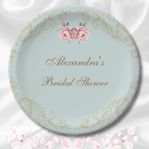 Pink Vintage Flowers Rococo Peony Bridal Shower Paper Plate