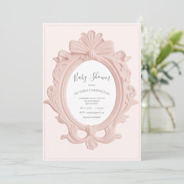 Pink Vintage Frame Baby Shower Invitation (Standing Front)