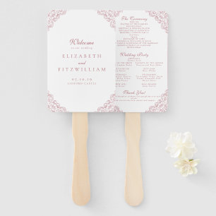 Pink Vintage Frame Elegant Script Wedding Program Hand Fan