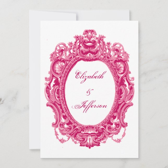 Pink Vintage Frame Wedding Invitations (Front)