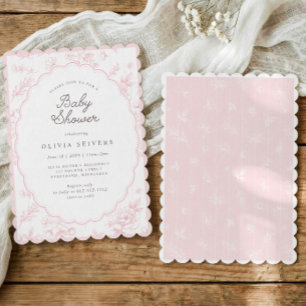 Pink Vintage French Floral Toile Oval Baby Shower Invitation