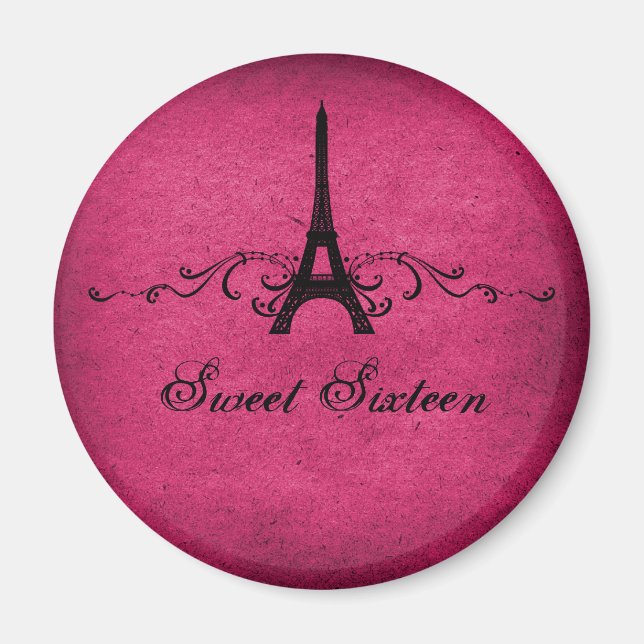 Pink Vintage French Flourish Sweet 16 Magnet (Front)