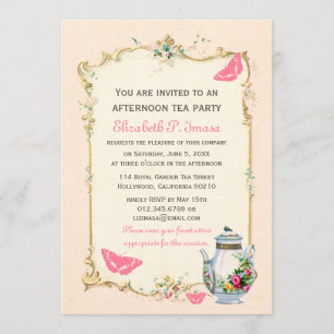 Pink Vintage French Tea Party Invitation