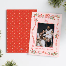 Pink Vintage Hand-Drawn Bow Frame Photo Christmas
