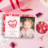 Pink Vintage Heart Cake Girl Photo 2nd Birthday