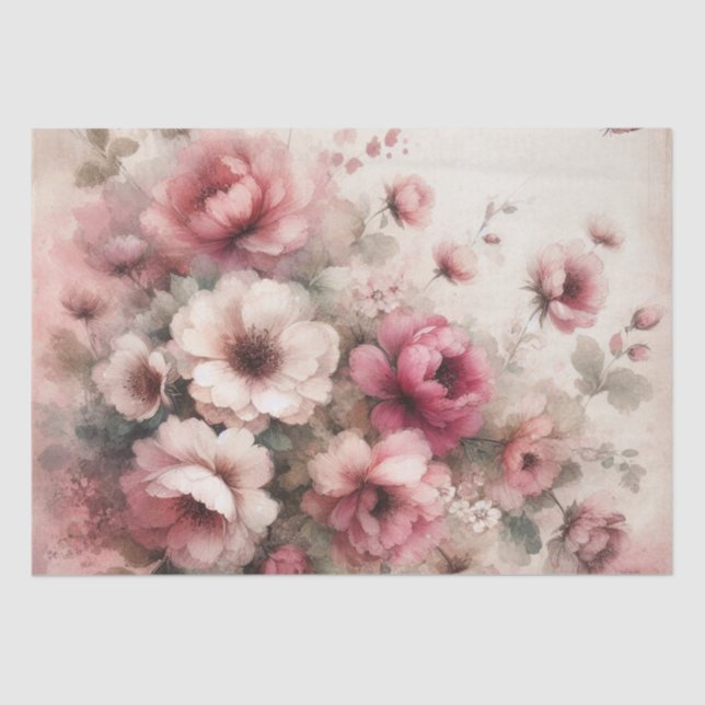 Pink Vintage Inspired Floral Tissue Paper  (Front)