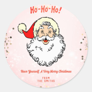 Pink Vintage Jolly Santa  Merry Christmas  Classic Round Sticker
