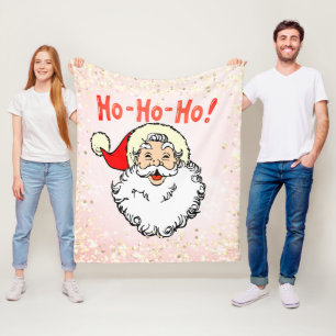 Pink Vintage Jolly Santa Smiling Face Christmas Fleece Blanket
