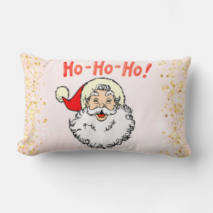 Pink Vintage Jolly Santa Smiling Face Christmas Lumbar Cushion
