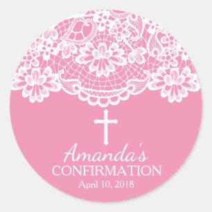 Pink Vintage Lace Confirmation Sticker