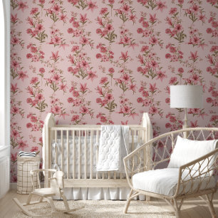 Pink Vintage Lillies Floral Cottagecore Wallpaper