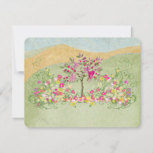 Pink Vintage Love Bird Flower Swirl Wedding RSVP Card