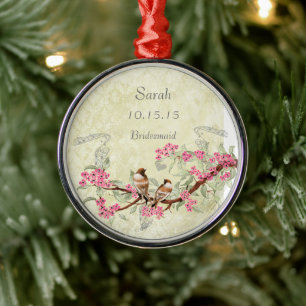 Pink Vintage Love Birds Maid of Honour Wedding Par Metal Tree Decoration